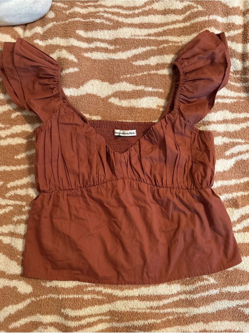 Abercrombie & Fitch Rust Crop Top with Ruffle Sleeves